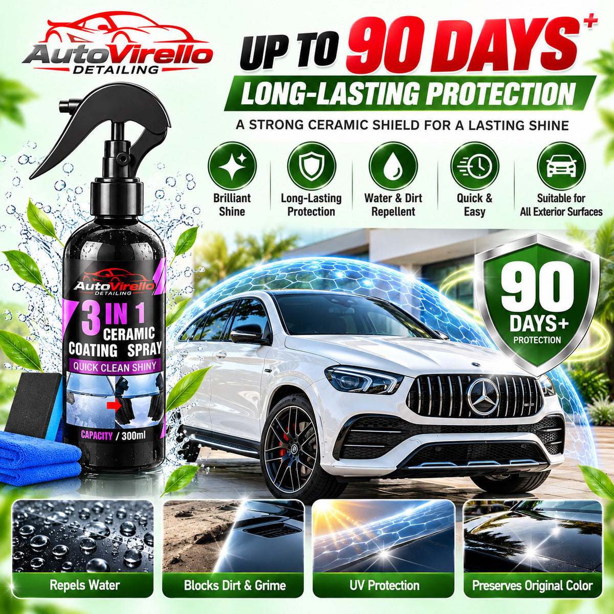 AutoVirello™ 3-in-1 Ceramic Coating Spray for Cars – 300ml