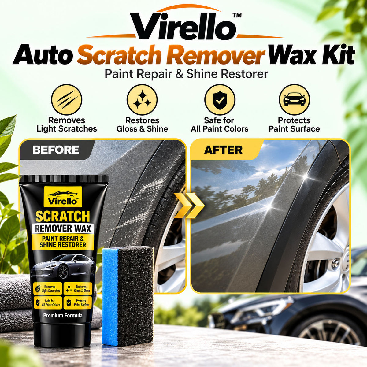 Virello™ Auto Scratch Remover Wax Kit – Paint Repair & Shine Restorer